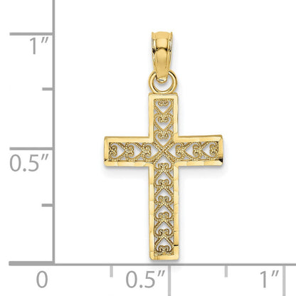 10K Gelbgold Diamantiert Filigran Kreuz Anhänger