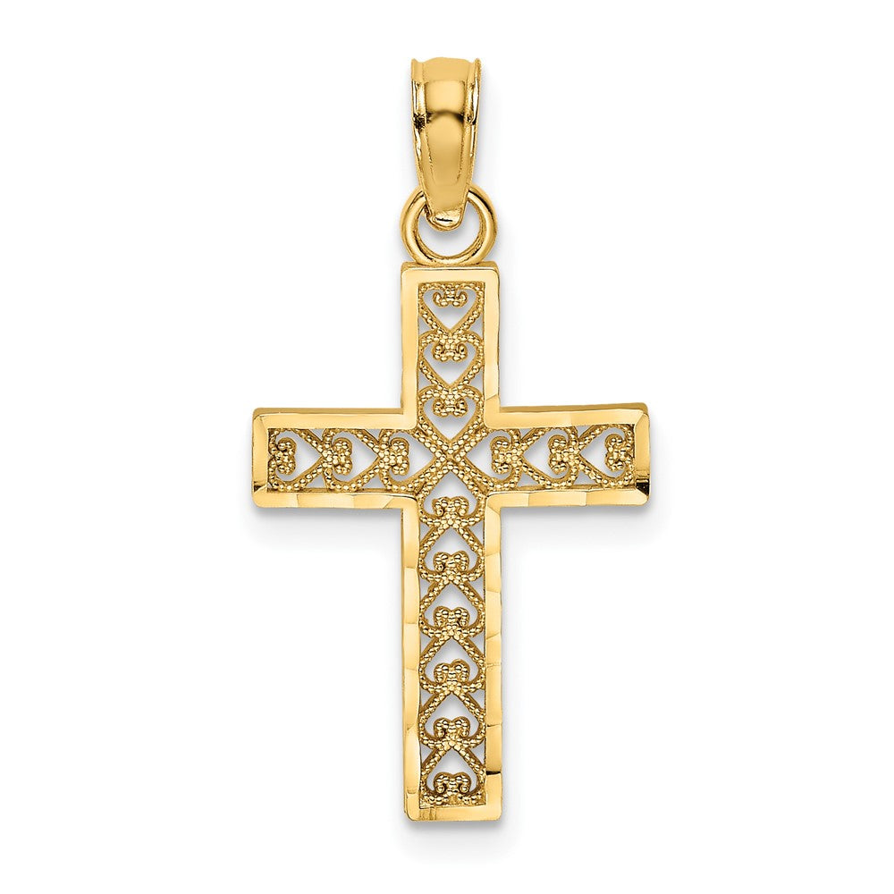 10K Gelbgold Diamantiert Filigran Kreuz Anhänger