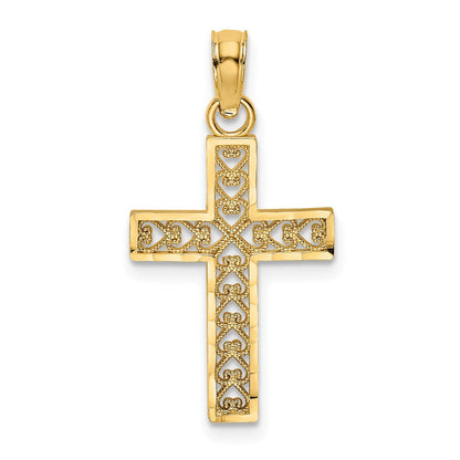 10K Gelbgold Diamantiert Filigran Kreuz Anhänger