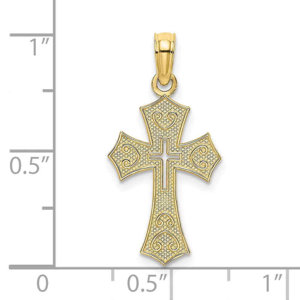 10K Gelbgold 10K Strukturiert Ausgeschnitten Mittig Kreuz Charm