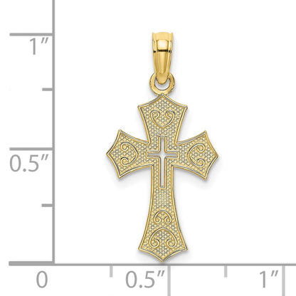 10K Gelbgold 10K Strukturiert Ausgeschnitten Mittig Kreuz Charm