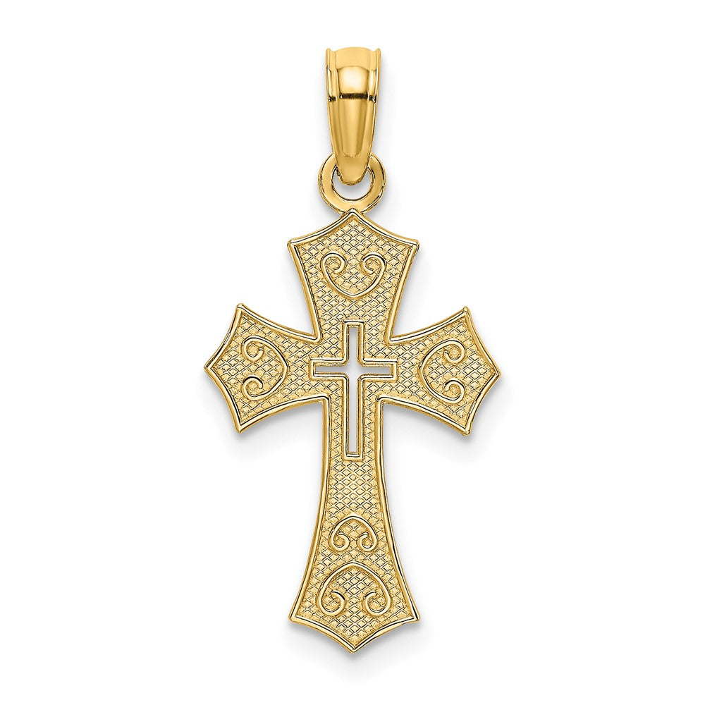 10K Gelbgold 10K Strukturiert Ausgeschnitten Mittig Kreuz Charm