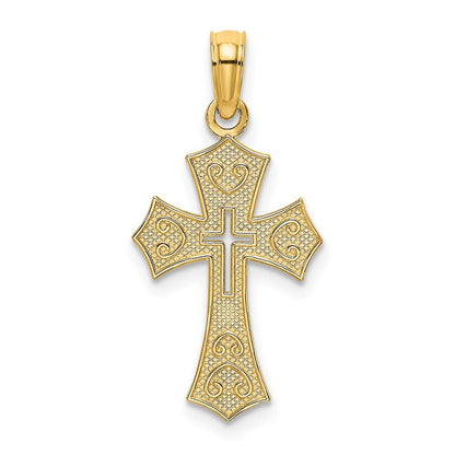 10K Gelbgold 10K Strukturiert Ausgeschnitten Mittig Kreuz Charm