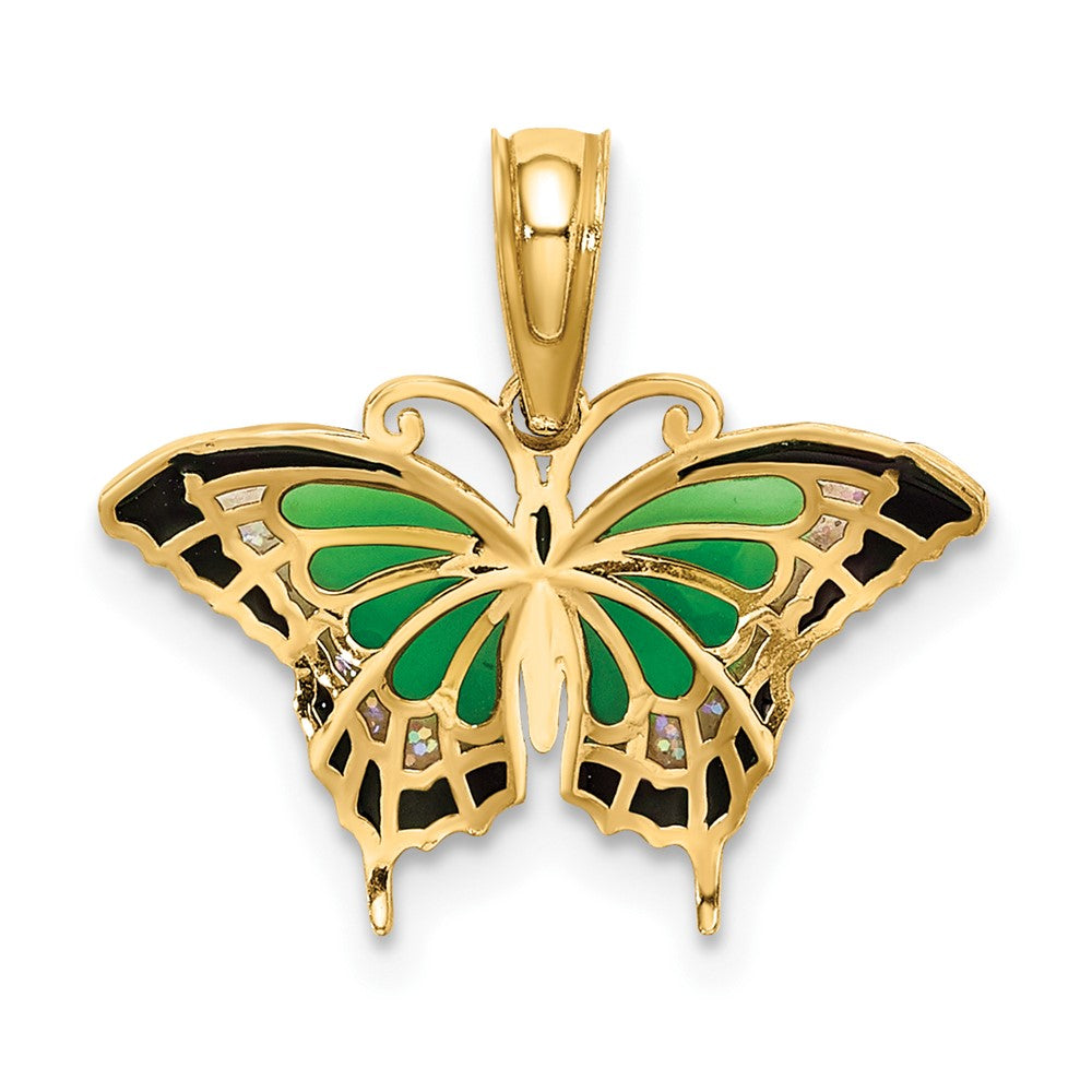 10K Gelbgold 10K Klein Grün Emailliert Schmetterling Charm