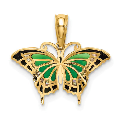 10K Gelbgold 10K Klein Grün Emailliert Schmetterling Charm