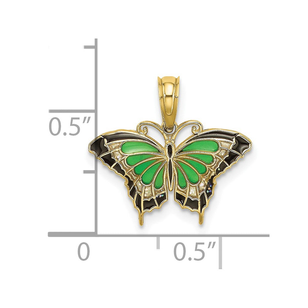 10K Gelbgold 10K Klein Grün Emailliert Schmetterling Charm