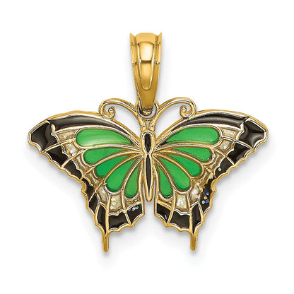10K Gelbgold 10K Klein Grün Emailliert Schmetterling Charm