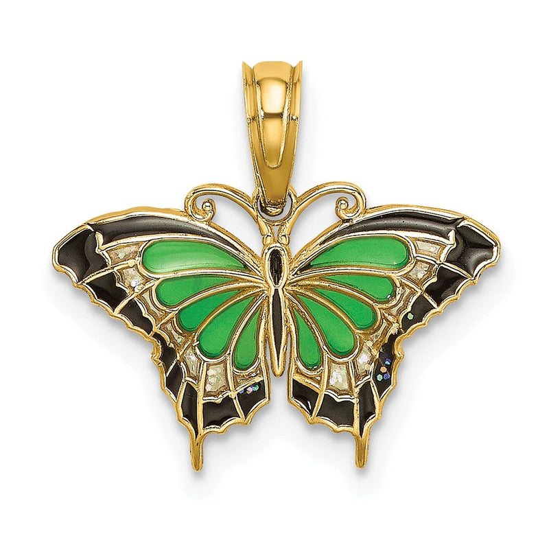 10K Gelbgold 10K Klein Grün Emailliert Schmetterling Charm