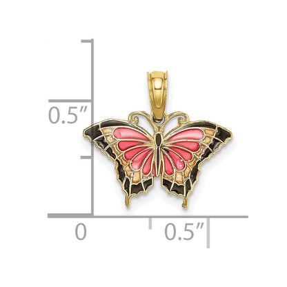 10K Gelbgold 10K Klein Emailliert Rosa Schmetterling