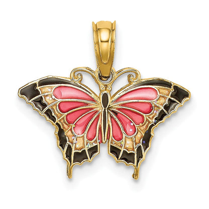 10K Gelbgold 10K Klein Emailliert Rosa Schmetterling