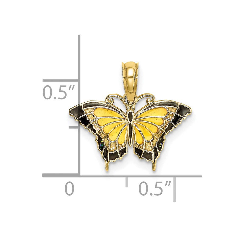 10K Gelbgold 10K Klein Emailliert Schmetterling Charm