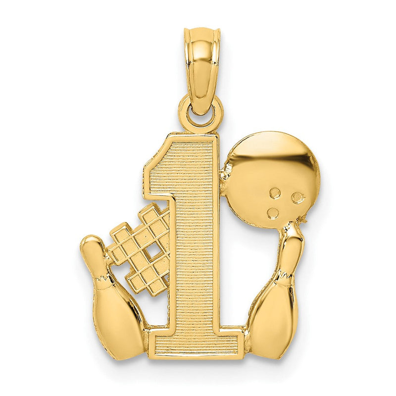 10K Gelbgold 10K #1 Bowling Kugel und Zwei Pins Charm