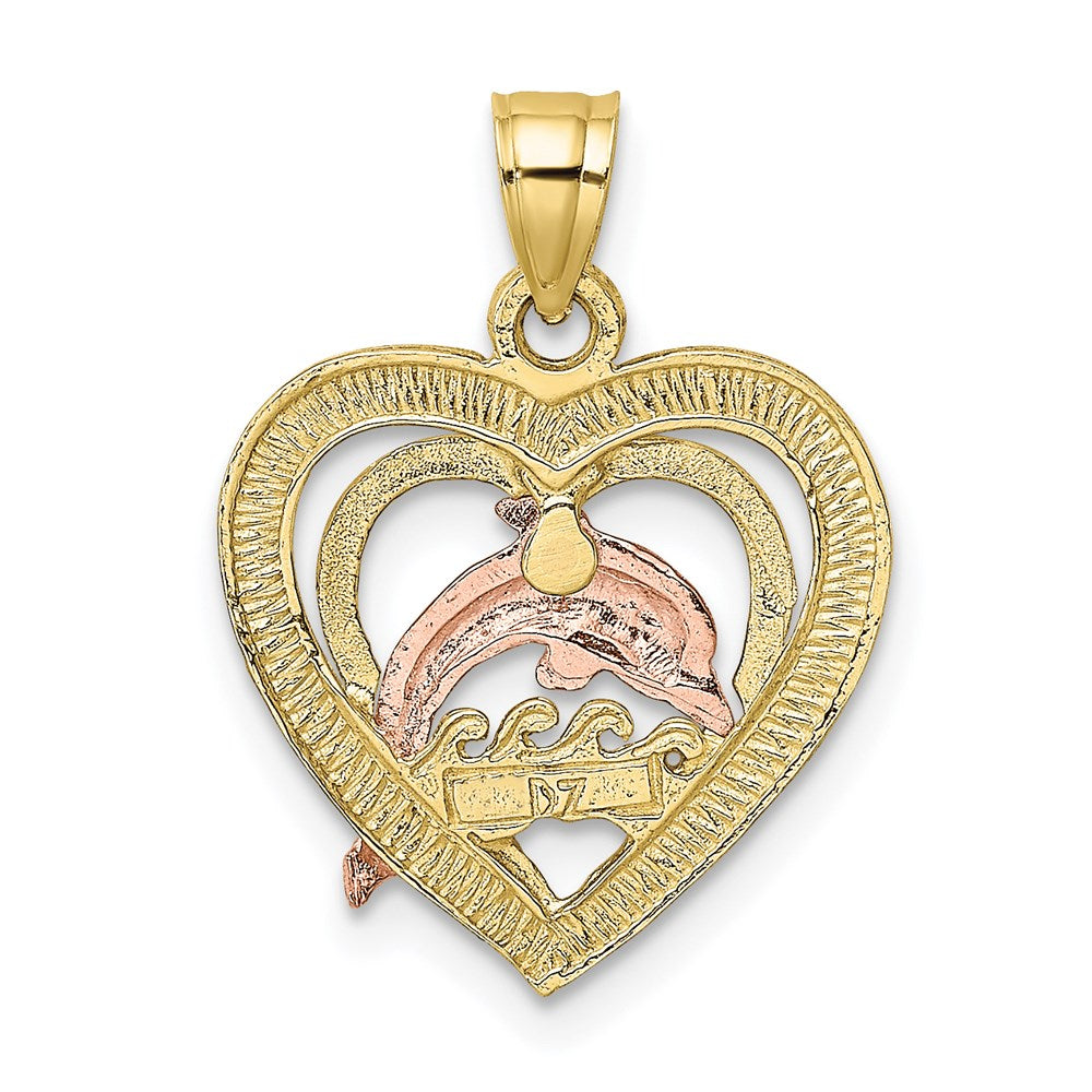 10K Bicolor 10K mit Weiß Rhodium Delfin in Herz Charm