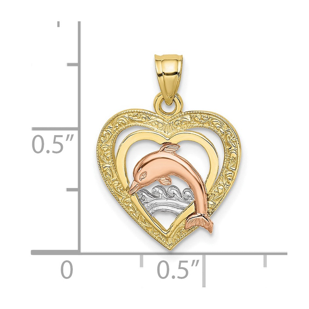 10K Bicolor 10K mit Weiß Rhodium Delfin in Herz Charm