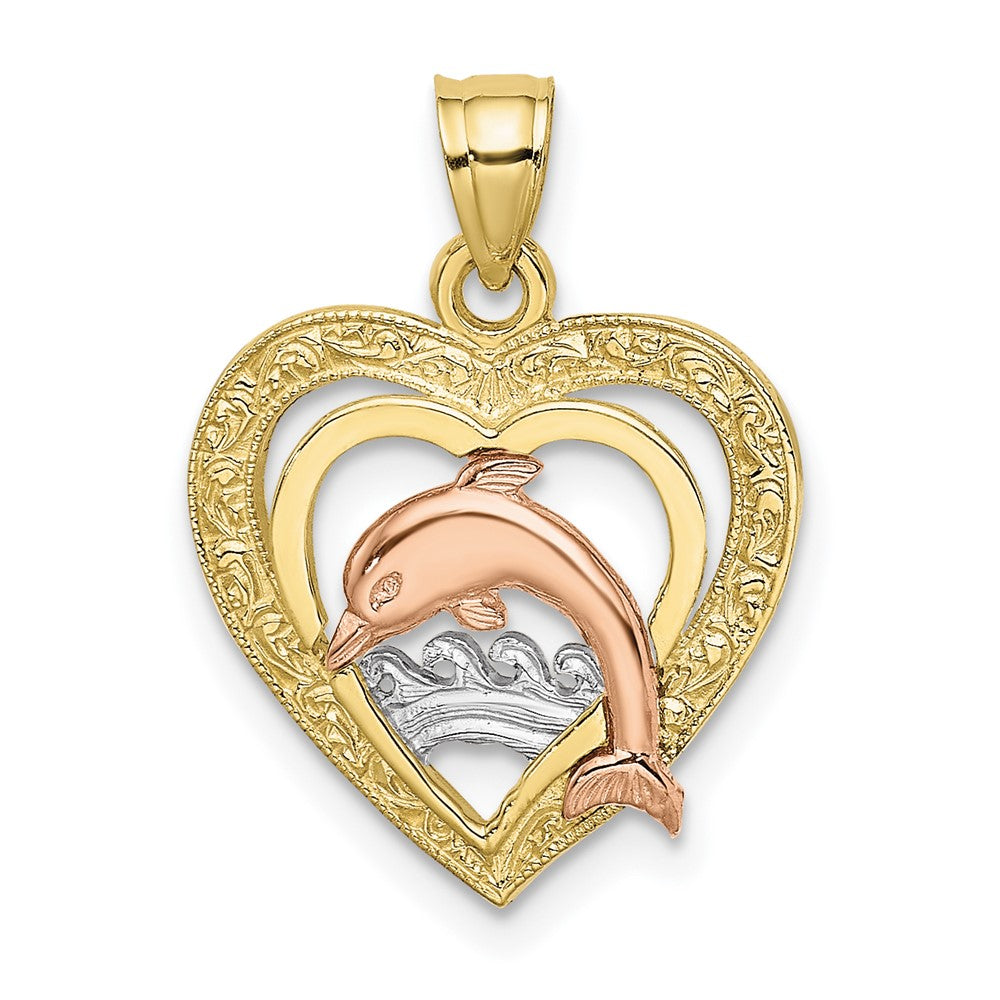 10K Bicolor 10K mit Weiß Rhodium Delfin in Herz Charm