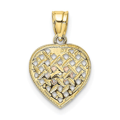10K Bicolor 10K mit Rhodium Doppelt Dolphins auf Geflochten Herz Charm