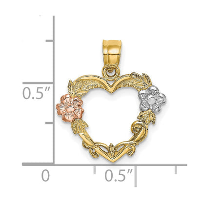 10K Bicolor 10K mit Weiß Rhodium Blume in Herz Charm