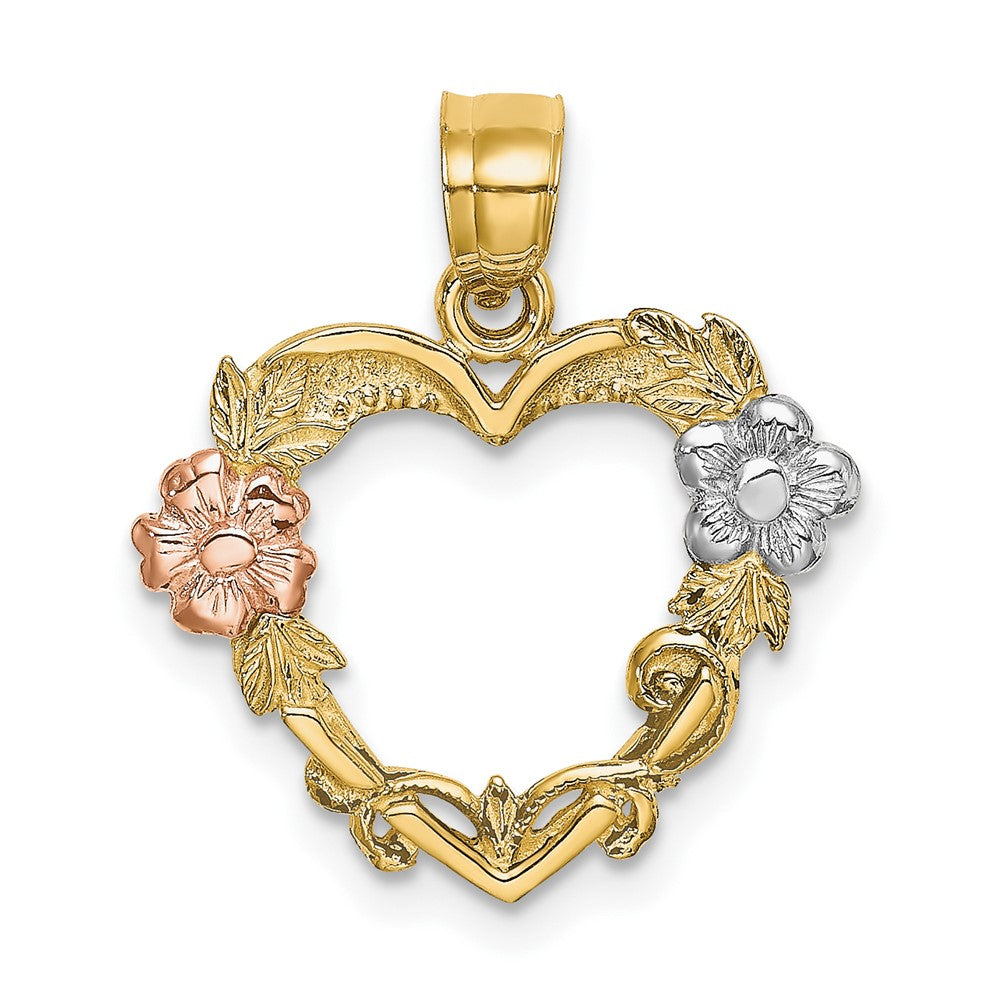 10K Bicolor 10K mit Weiß Rhodium Blume in Herz Charm