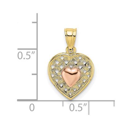 10K Bicolor Gelb und Roségold Poliert Herz auf Geflochten Charm