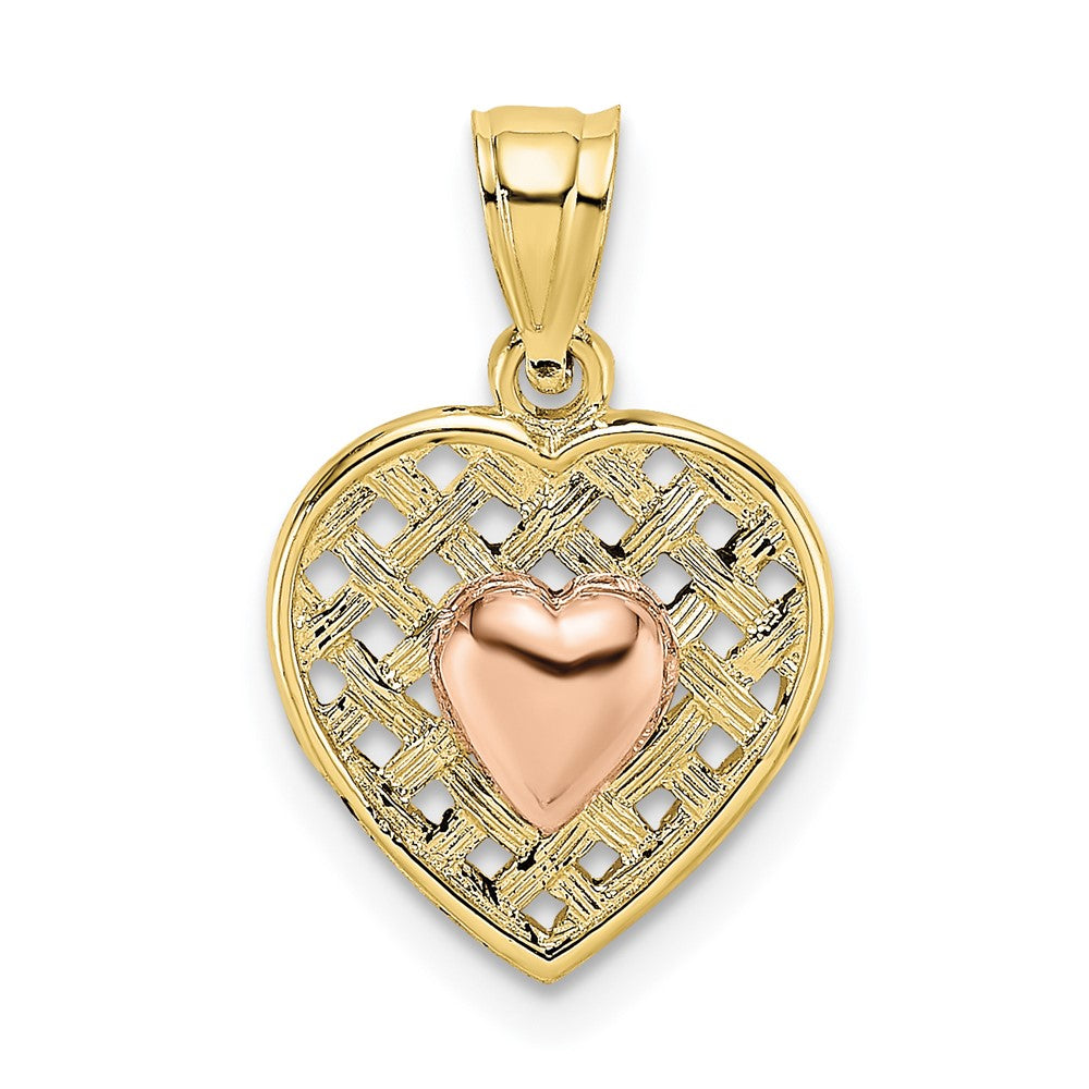 10K Bicolor Gelb und Roségold Poliert Herz auf Geflochten Charm