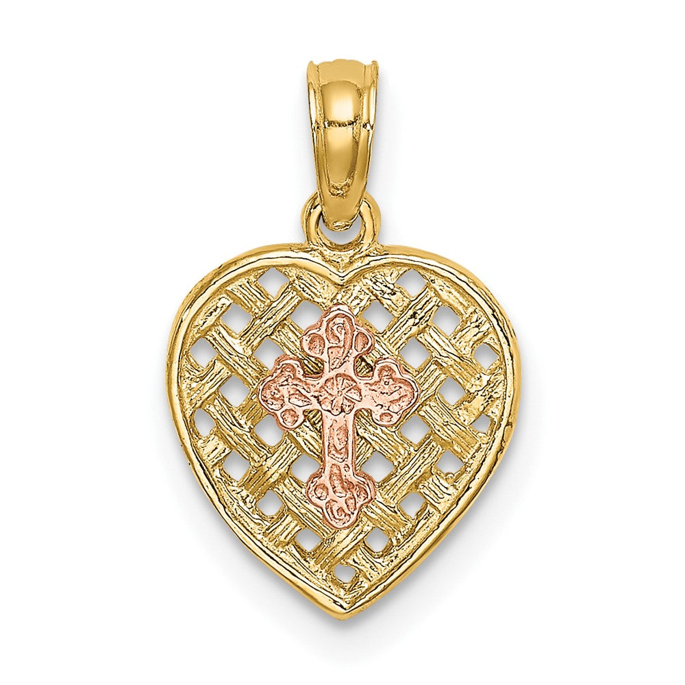 10K Bicolor 10K Bicolor Kreuz auf Geflochten Herz Charm