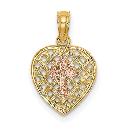 10K Bicolor 10K Bicolor Kreuz auf Geflochten Herz Charm