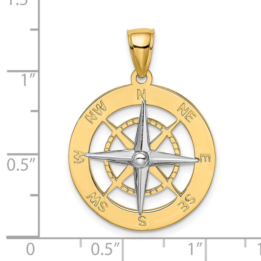 10K Gelb mit Rhodium 10K Nautical Kompass Weiß Needle Charm