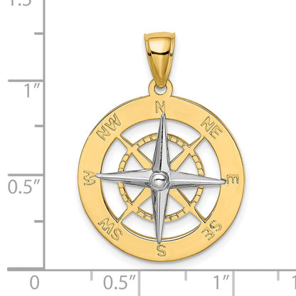 10K Gelb mit Rhodium 10K Nautical Kompass Weiß Needle Charm
