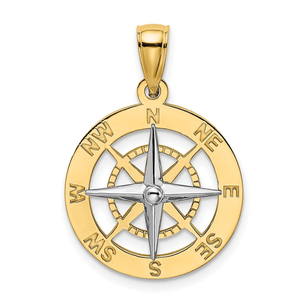10K Gelb mit Rhodium 10K Nautical Kompass Weiß Needle Charm