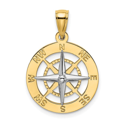10K Gelb mit Rhodium 10K Nautical Kompass Weiß Needle Charm