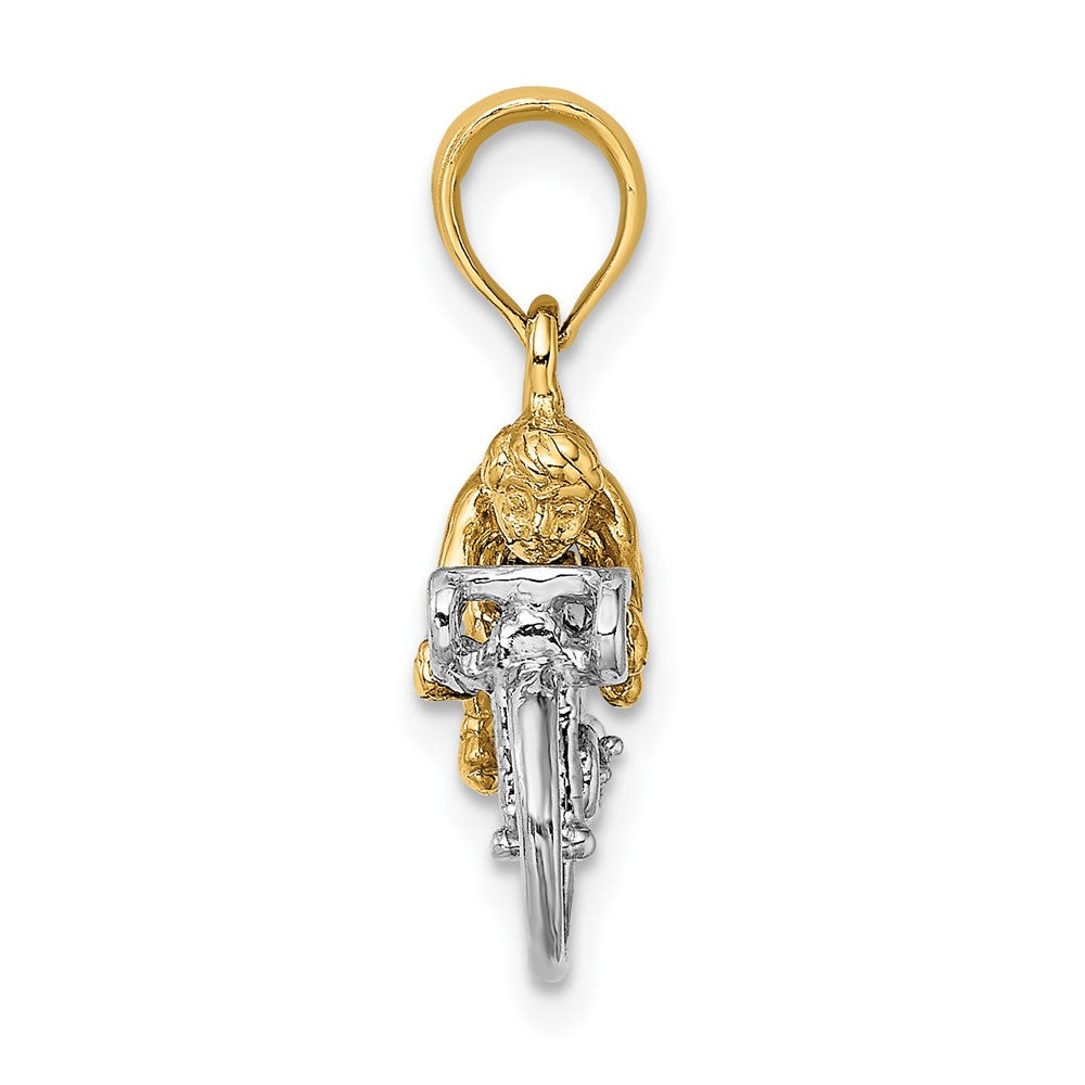 10K Gelb mit Rhodium 10K mit Rhodium 3-d Bicycle mit Rider Charm