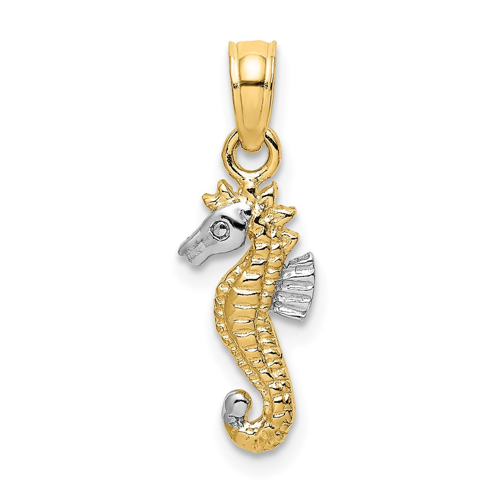 10K Gelb mit Rhodium 10K 2-d Seepferdchen Charm