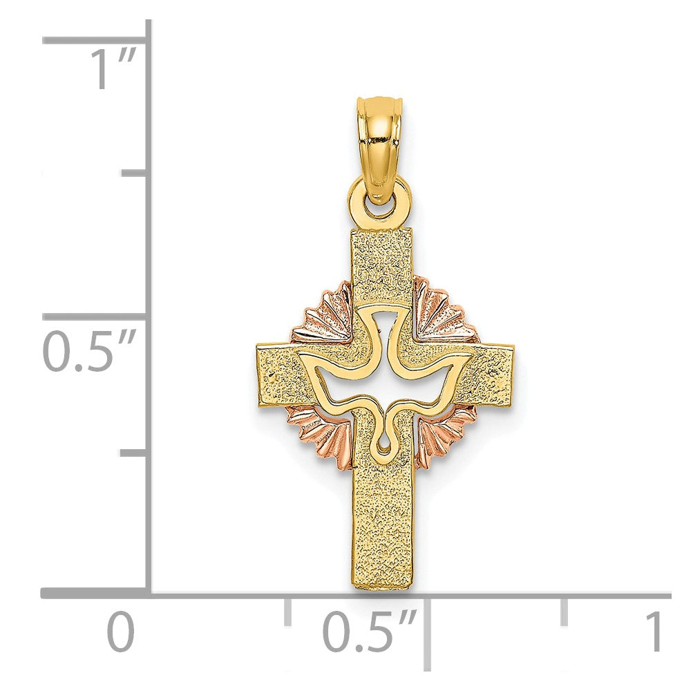 10K Bicolor 10K Bicolor Ausgeschnitten Taube auf Kreuz Charm