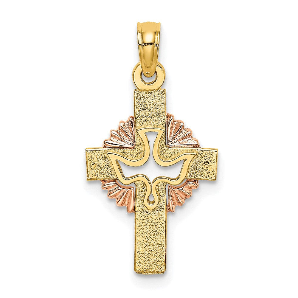 10K Bicolor 10K Bicolor Ausgeschnitten Taube auf Kreuz Charm