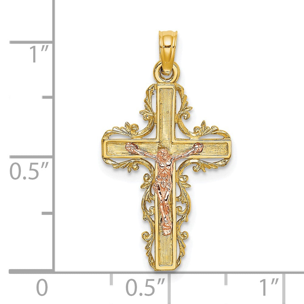 10K Bicolor 10K Bicolor mit Lace Zierde Kruzifix Charm
