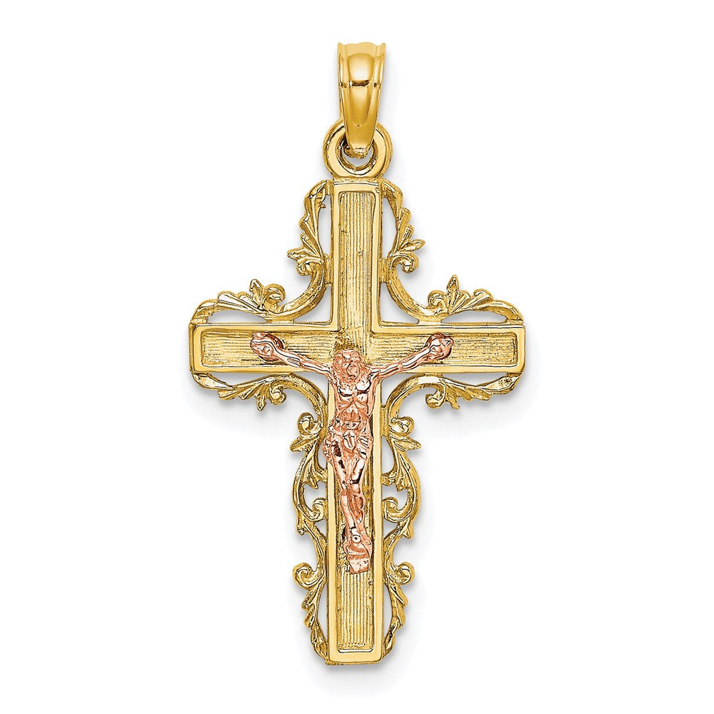 10K Bicolor 10K Bicolor mit Lace Zierde Kruzifix Charm