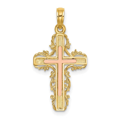 10K Bicolor 10K Bicolor mit Lace Zierde Kreuz Charm