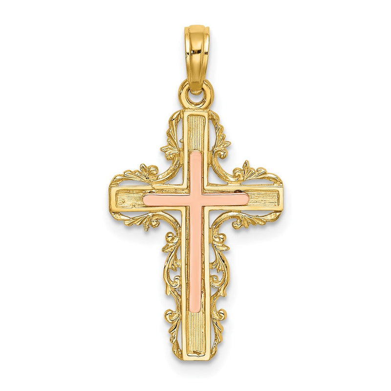 10K Bicolor 10K Bicolor mit Lace Zierde Kreuz Charm