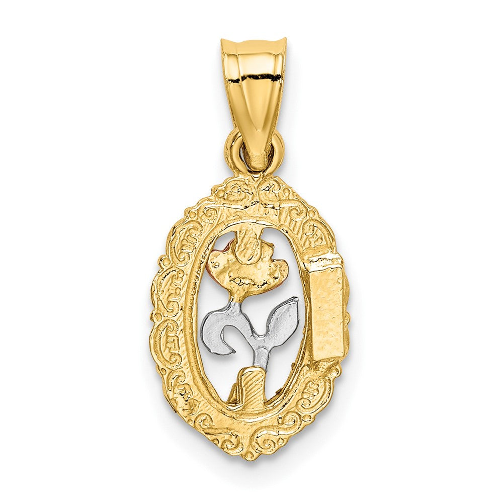 10K Bicolor 10K mit Weiß Rhodium Rose in Oval Rahmen Charm