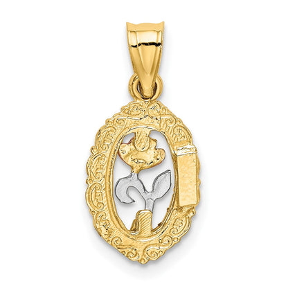 10K Bicolor 10K mit Weiß Rhodium Rose in Oval Rahmen Charm
