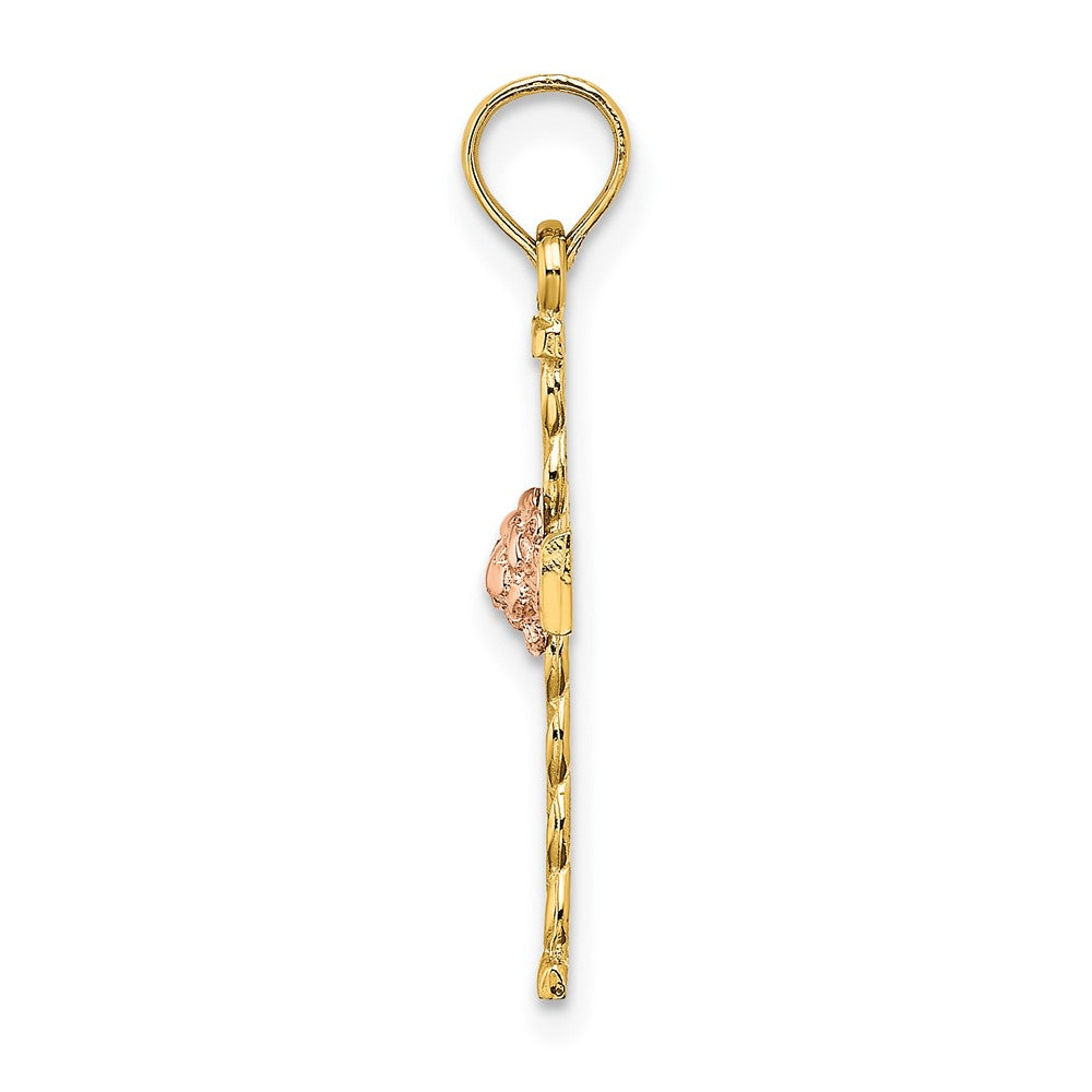 10K Bicolor 10K Bicolor Gedreht Kreuz mit Blume Charm