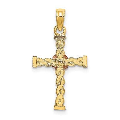 10K Bicolor 10K Bicolor Gedreht Kreuz mit Blume Charm