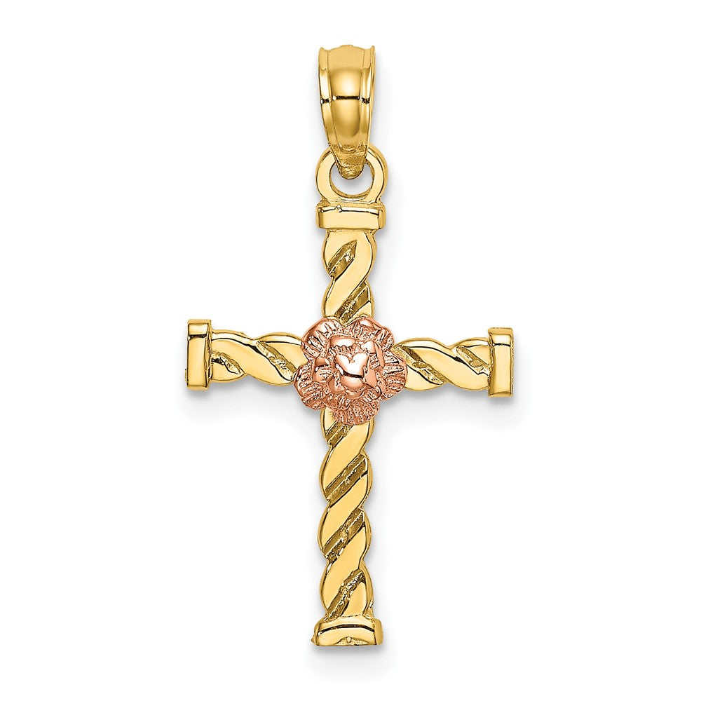 10K Bicolor 10K Bicolor Gedreht Kreuz mit Blume Charm