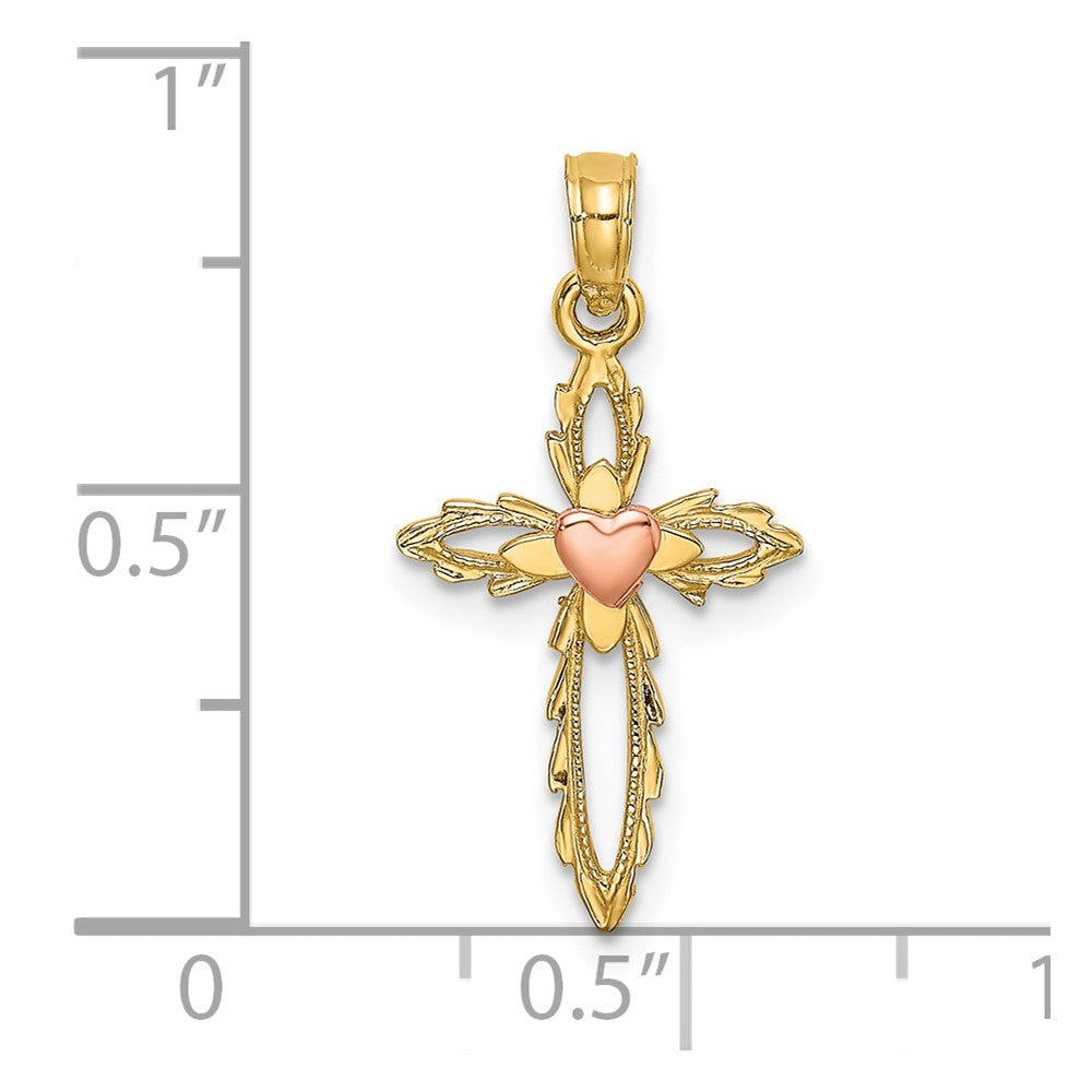 10K Bicolor 10K Bicolor Kreuz mit Herz Charm