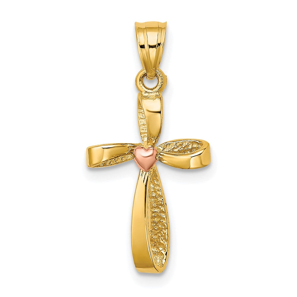 10K Bicolor Gedreht Kreuz mit Herz Charm