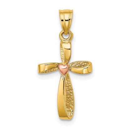 10K Bicolor Gedreht Kreuz mit Herz Charm