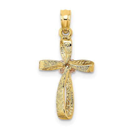 10K Bicolor 10K Bicolor Gedreht Kreuz mit Herz Charm