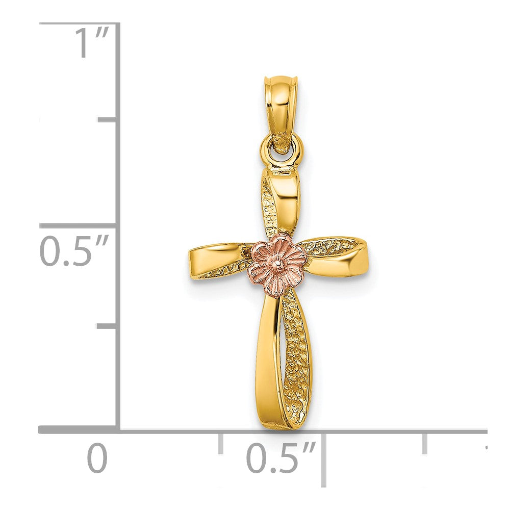 10K Bicolor 10K Bicolor Gedreht Kreuz mit Herz Charm