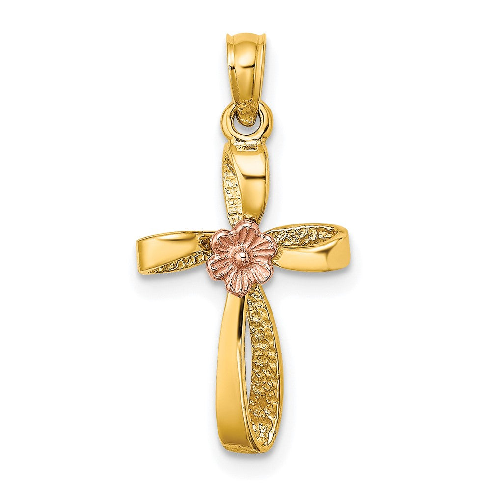 10K Bicolor 10K Bicolor Gedreht Kreuz mit Herz Charm