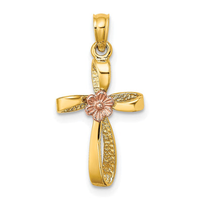 10K Bicolor 10K Bicolor Gedreht Kreuz mit Herz Charm